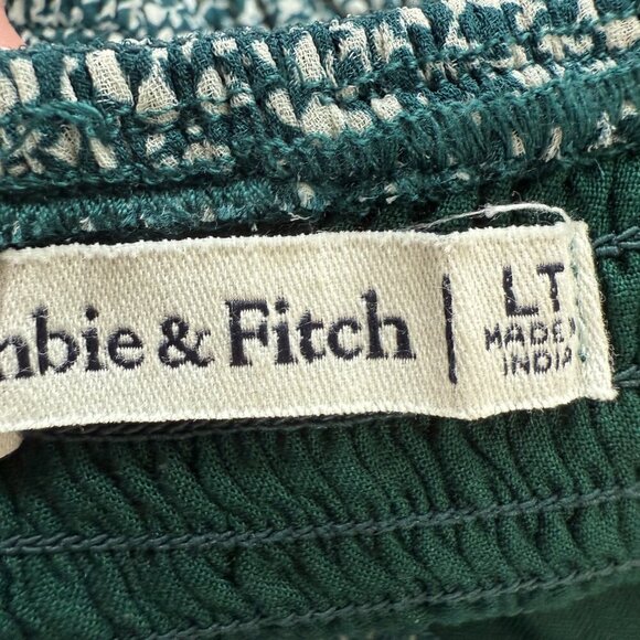 Abercrombie & Fitch Floral Smocked Ruffle Mini Dress Women's Large Tall LT Green - Picture 11 of 11